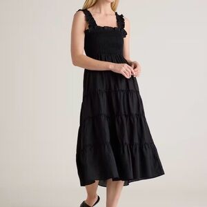 Quince Black Linen Smocked Maxi Dress